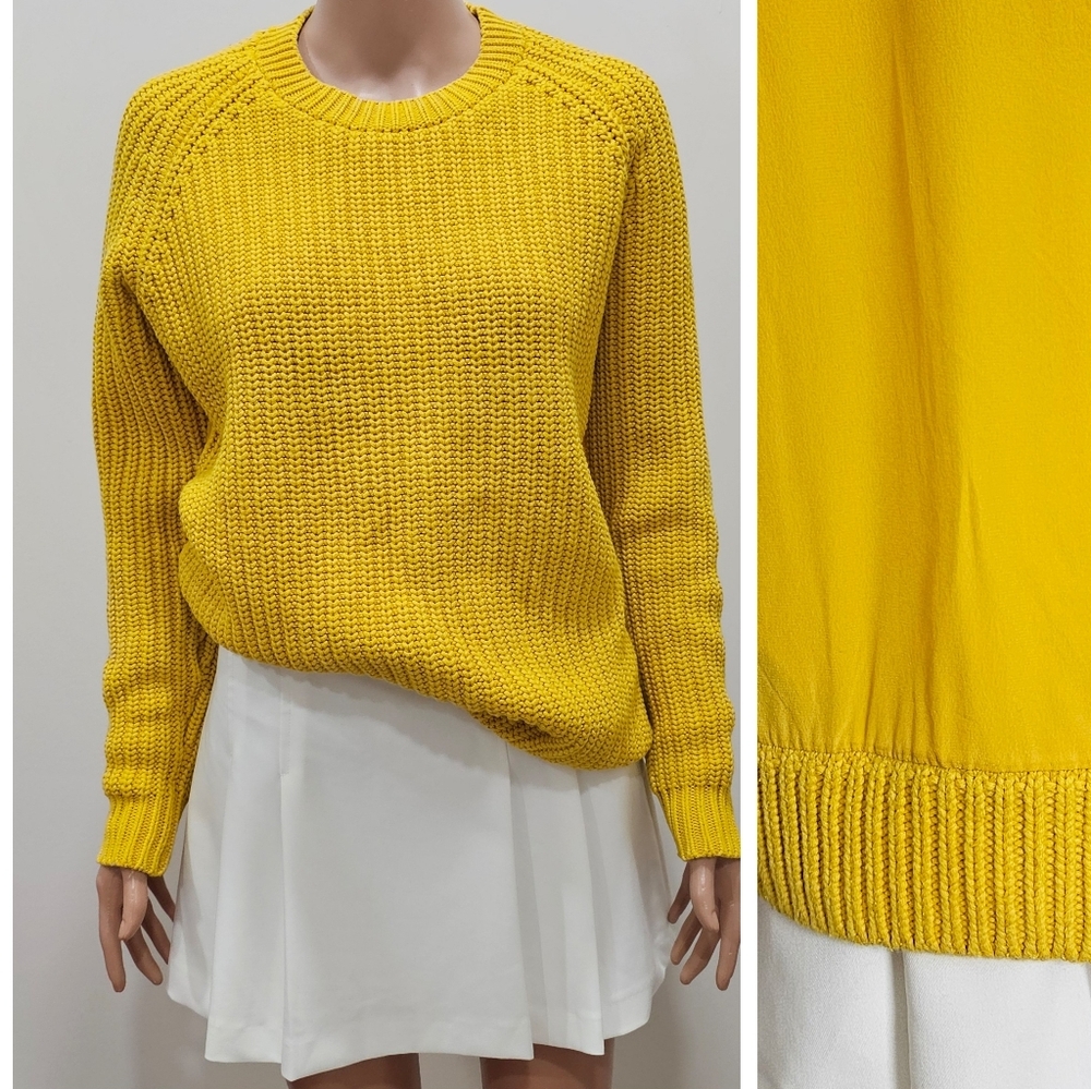 COS Chunky Knit Wool Blend sweater Silk Back Gold Yellow